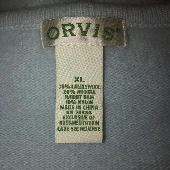 ORVIS Sz XL Women's Baby Blue Lambswool & Angora Long Sleeve Decorative Sweater - Picture 2 of 6